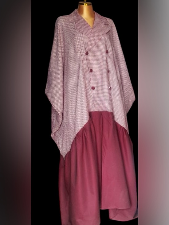 Vintage Luxe Dresses & Skirts - Chic Retro style Houndstooth Two-Tone Berry Red  Maxi Dress with Gingham Bodice